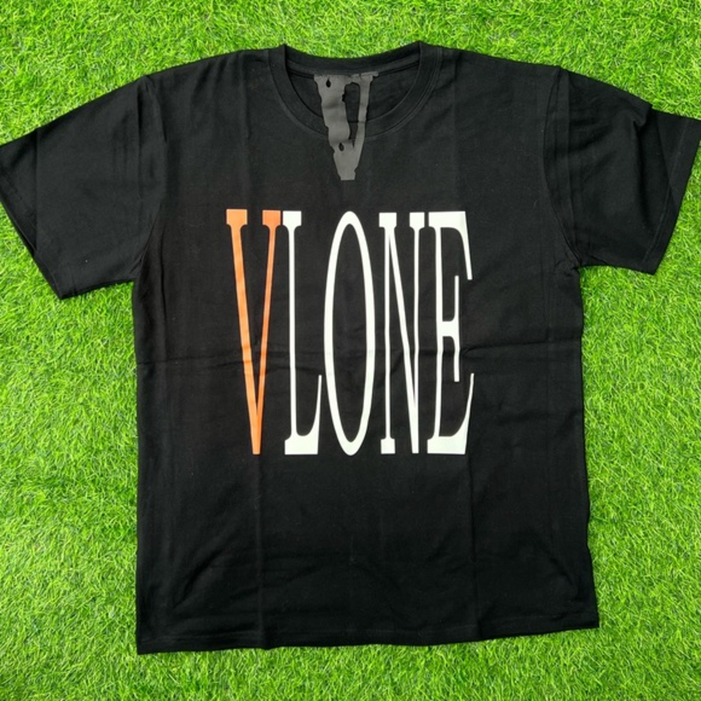 VLONE Black Tee with Orange and White Logo